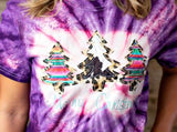 Double Stacked Tie Dye 3 Trees Merry Christmas Shirt - Serape and Cow print - Christmas 2020