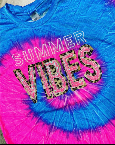 SUMMER VIBES Tie Dye Shirt - Pink/Blue