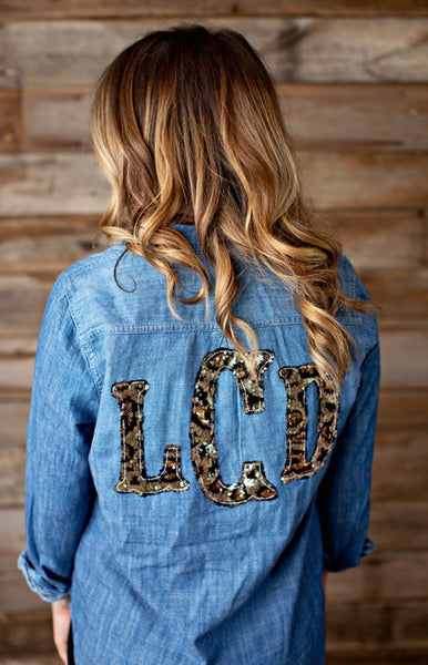 Mermaid Sequin Monogrammed Chambray Button Up Shirt – Sew Fancy Designs
