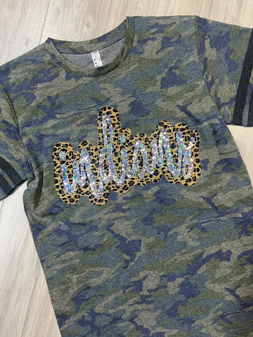 Double Stacked Spirit Tee - Jersey Style - Leopard and Sequins