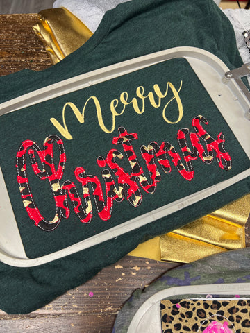 Merry Christmas Tee - Red/Black/Gold Leopard and Gold Writing