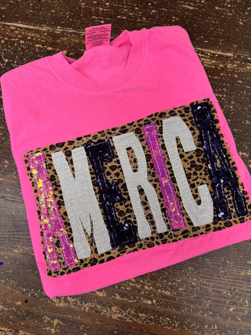 Double Stacked AMERICA Shirt, Pink Glam America