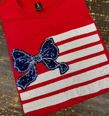 American Flag with Bow, Patriotic Shirt