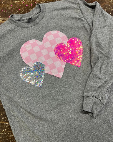 Heart Trio Tee Pink Glam