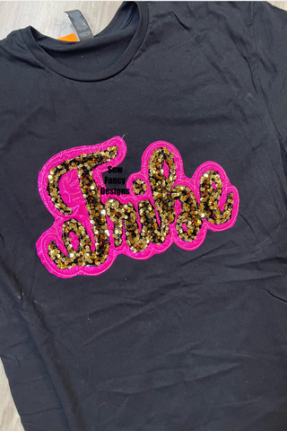 Team/Spirit Shirt - Double Stacked Pink Shiny and Gold Sequins