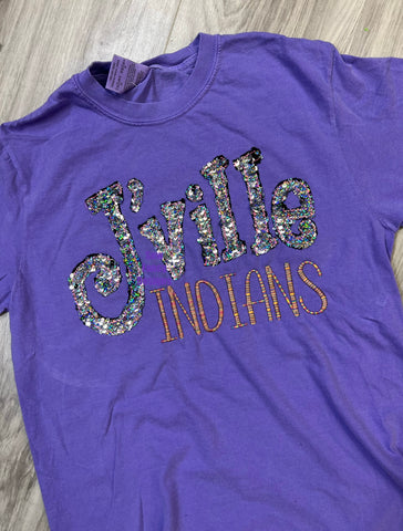 Town and Team Name - Whoville Style - Sequins and Variegated Thread