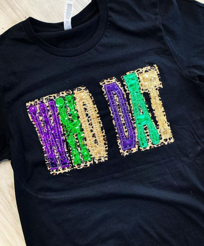 Double Stacked WHO DAT Mardi Gras shirt