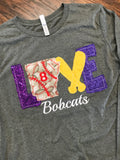 LOVE BASEBALL SHIRT - CUSTOMIZED WITH TEAM COLORS/NUMBER