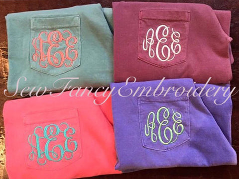 Monogram Comfort Color Tee Embroidered Monogrammed T-shirt