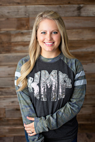 Sequin Monogrammed Camo Long Sleeve Jersey Style - 2020