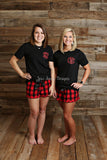 Christmas Pajamas - Black Shirt - Buffalo Plaid/Polka Dot Shorts