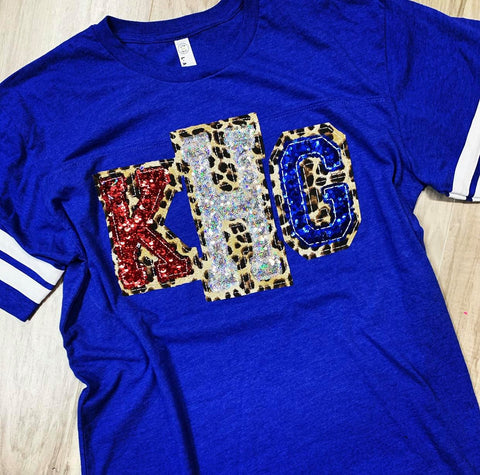 Double Stacked Patriotic Sequin Monogram on Jersey Shirt - 2021