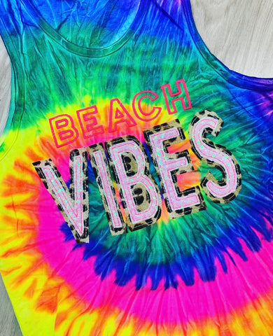 BEACH VIBES Tie Dye Tank / Shirt - NEON RAINBOW
