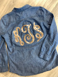 Mermaid Sequin Monogrammed Chambray Button Up Shirt