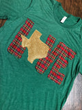 Love Texas Christmas Green with Plaid and Gold Texas
