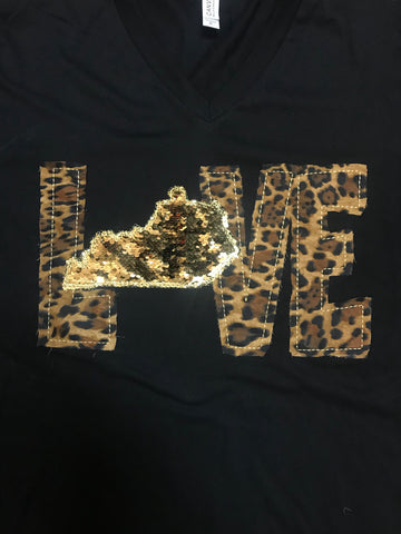 LOVE Kentucky Shirt with Leopard/Mermaid Sequins