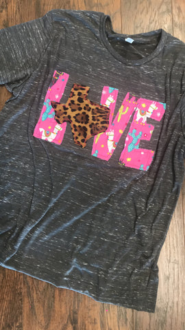 LOVE Shirt with Llama/Leopard Fabrics