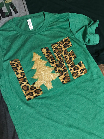 Green with Leopard LOVE Christmas Shirt