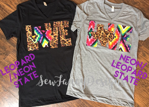 Love Texas Tee, Love Tee with Leopard and Neon Aztec
