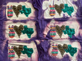 Peace, Love, YOUR STATE - Serape, Leopard, Teal Sequins