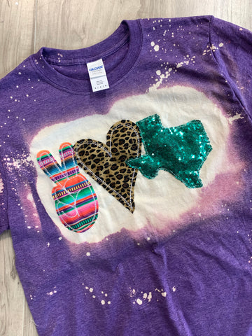 Peace, Love, YOUR STATE - Serape, Leopard, Teal Sequins