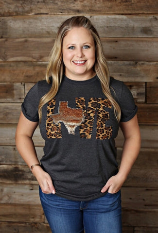 LOVE Shirt with Leopard Letters and Mermaid Sequin State