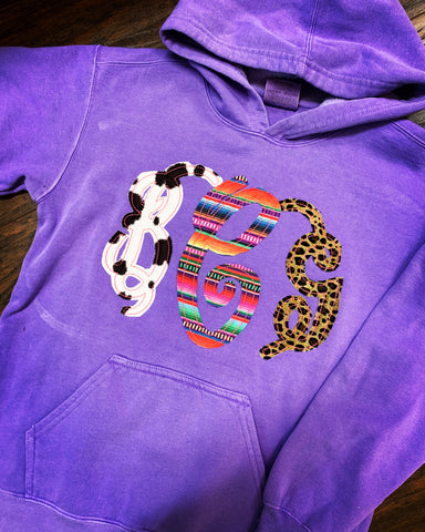 Cow, Serape and Leopard Monogrammed Hoodie or Sweatshirt
