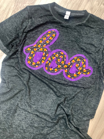 Double Stacked "boo" shirt with Purple Spiders and Candy corn