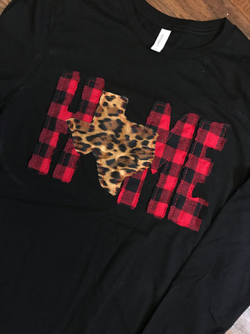 HOME shirt with Buffalo Plaid and Leopard State