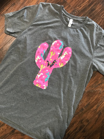 Cactus shirt with Pink Llama/cactus Fabric - Gray