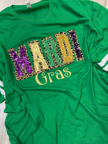 Mardi Gras Double Stacked Tee on Jersey Style Shirt - 2023