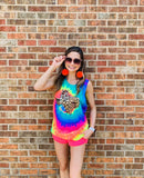 Tie Dye Tank Top with Leopard Sequin State